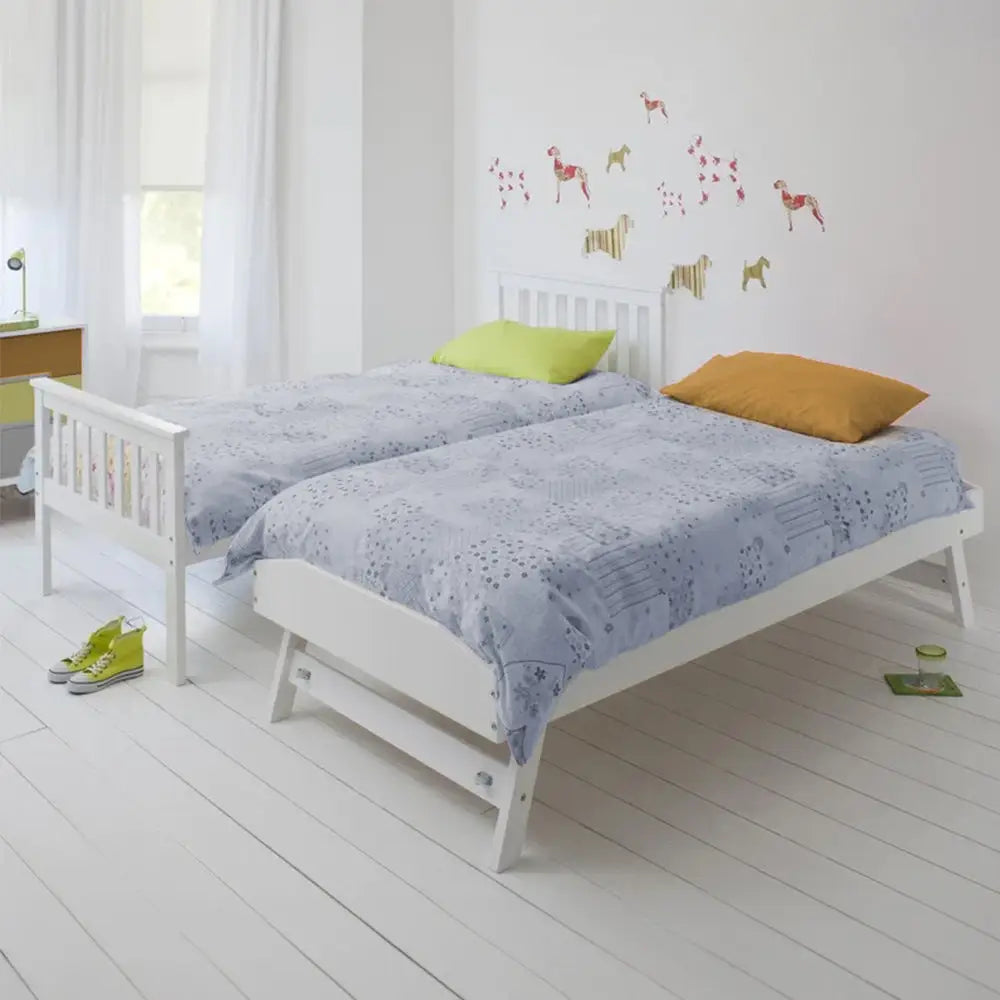 Kingston Slumber Wooden Single Bed Frame W/ Pop Up Trundle for Kids Bedroom White