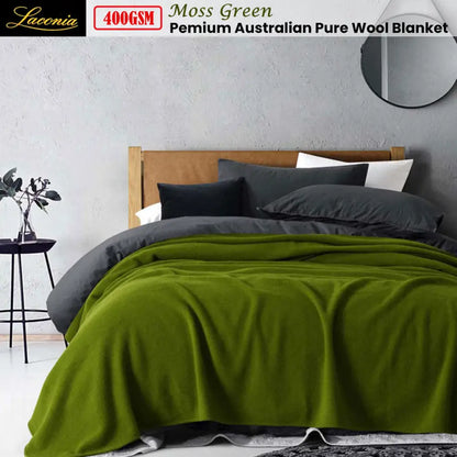 Laconia 400gsm Premium Australian Pure Wool Blanket Moss Green Double
