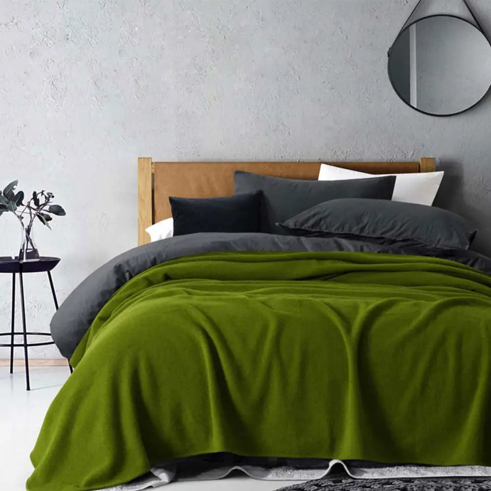 Laconia 400gsm Premium Australian Pure Wool Blanket Moss Green Double