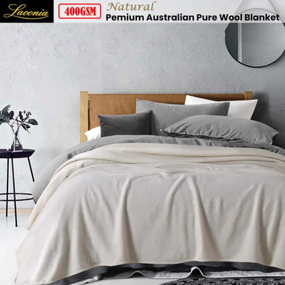 Laconia 400gsm Premium Australian Pure Wool Blanket Natural King