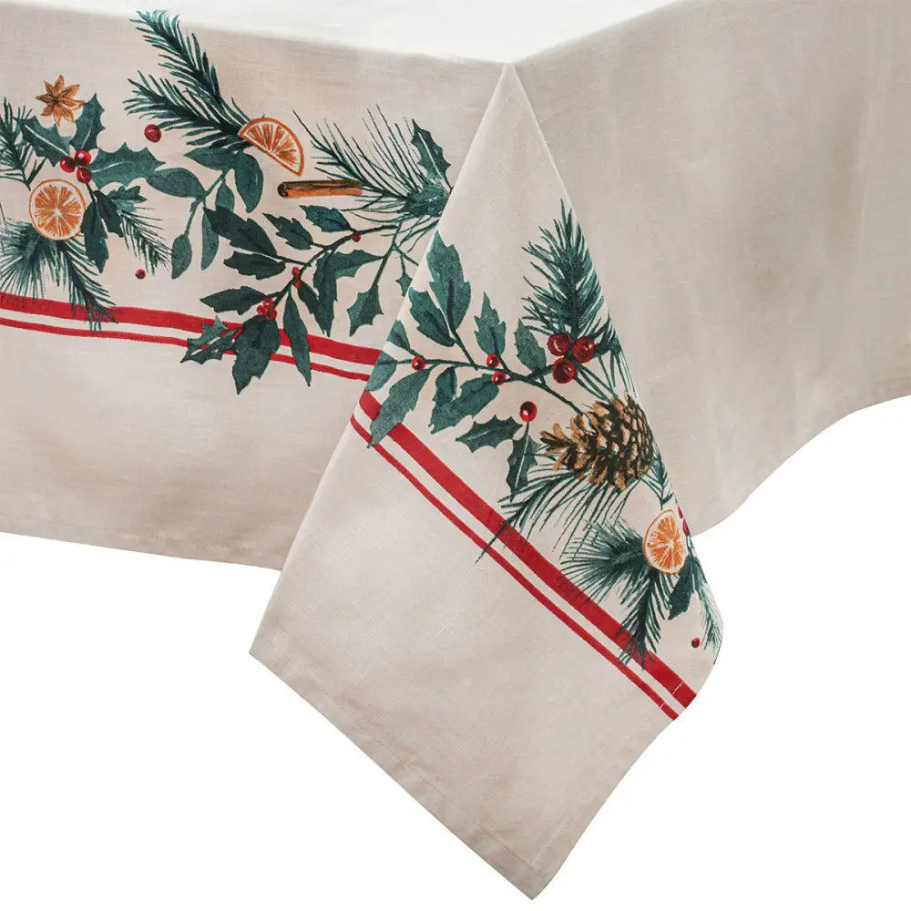 Ladelle 100% Cotton Evergreen Festive Christmas Holiday Tablecloth 150 x 300 Cm