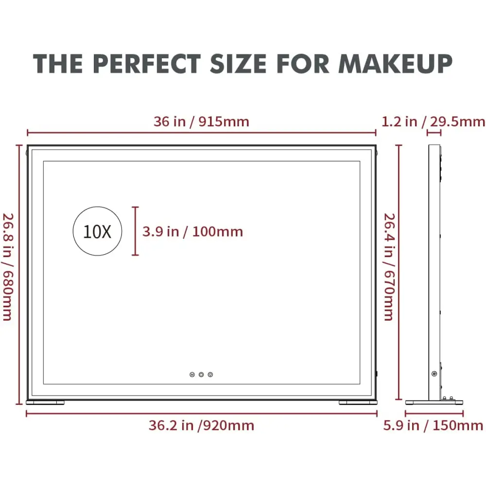 Large Hollywood Makeup Mirror 3 Modes Lighted and Smart Touch Control (92 x 68 Cm)