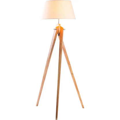Large Tripod Floor Lamp Linen Shade Modern Bamboo Wooden Retro Twist Light