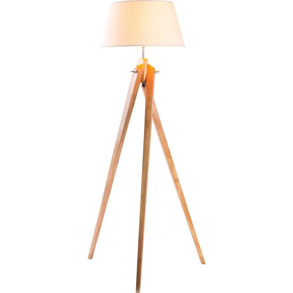 Large Tripod Floor Lamp Linen Shade Modern Bamboo Wooden Retro Twist Light