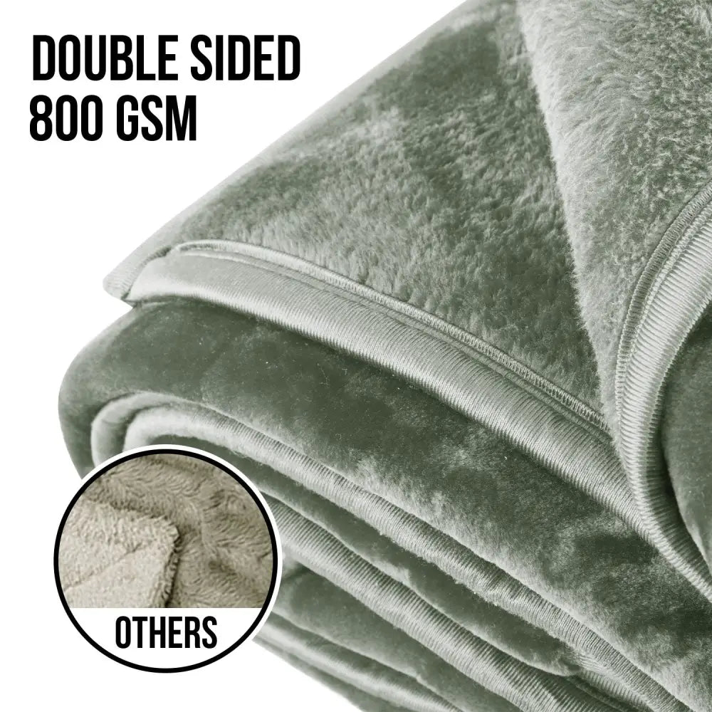 Laura Hill 800-gsm Mink Blanket Queen Size Double-sided Soft Plush Bed Faux Throw Rug 220 x 240cm Heavy Sage