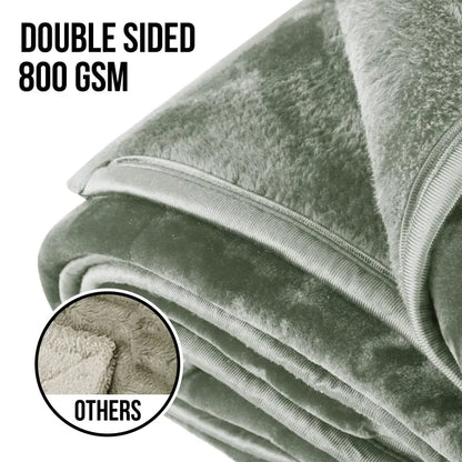 Laura Hill 800-gsm Mink Blanket Queen Size Double-sided Soft Plush Bed Faux Throw Rug 220 x 240cm Heavy Sage