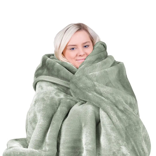 Laura Hill 800-gsm Mink Blanket Queen Size Double-sided Soft Plush Bed Faux Throw Rug 220 x 240cm Heavy Sage