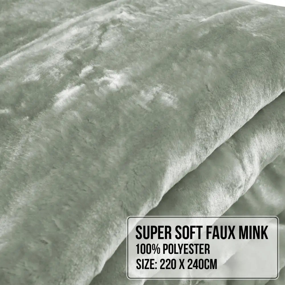Laura Hill 800-gsm Mink Blanket Queen Size Double-sided Soft Plush Bed Faux Throw Rug 220 x 240cm Heavy Sage