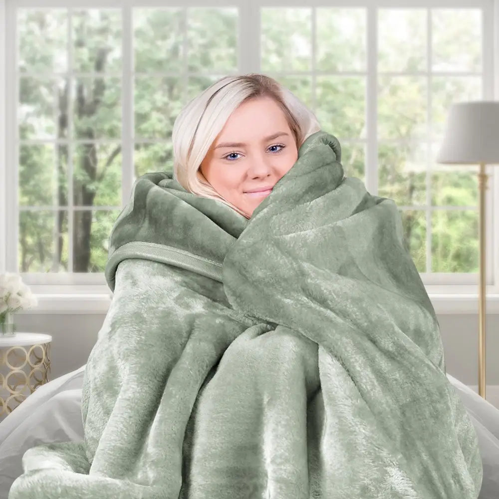Laura Hill 800-gsm Mink Blanket Queen Size Double-sided Soft Plush Bed Faux Throw Rug 220 x 240cm Heavy Sage