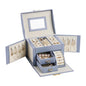 Light Blue Luxury Pu Leather Jewelry Storage Box - 3-tier Organizer with Mirror for Necklaces Earrings