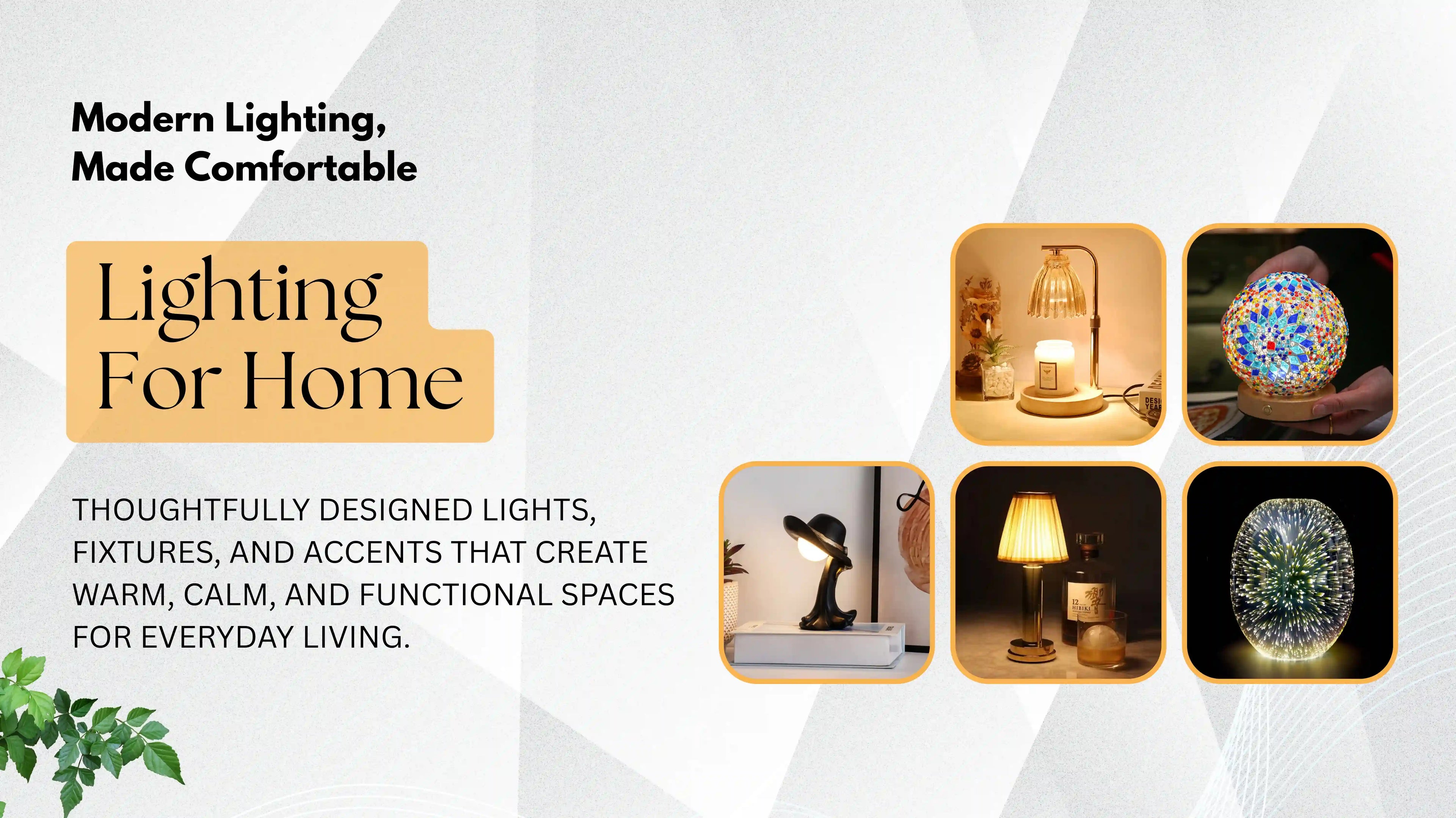 Banner for home lighting with various light fixtures on a white background.