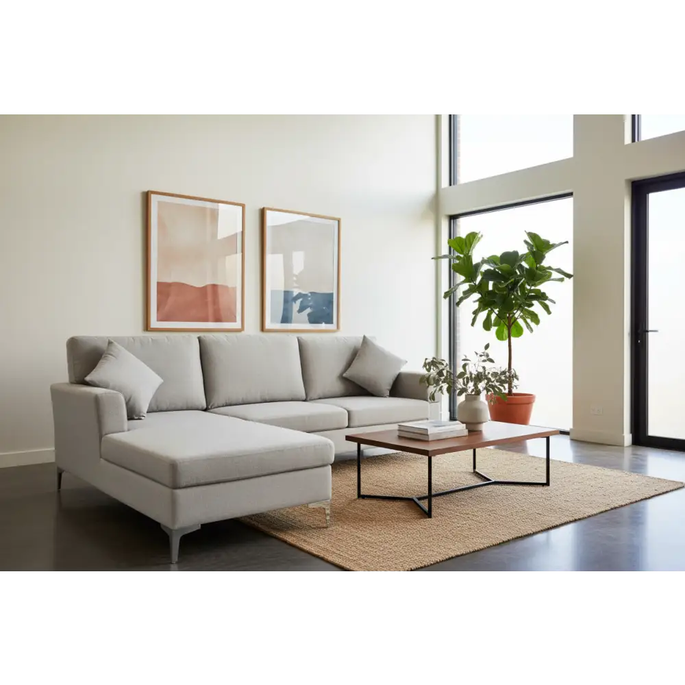 Linen Corner Sofa Couch Lounge L-shape W/right Chaise Seat Light Grey