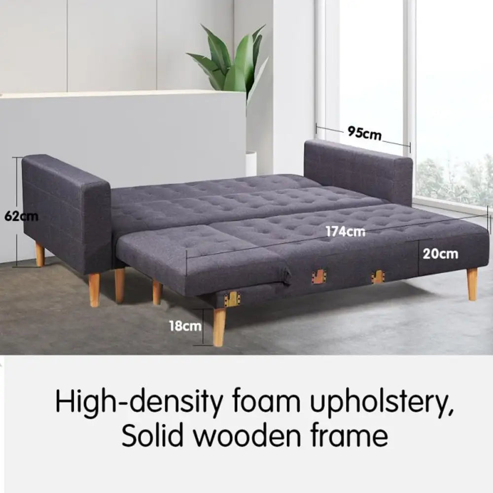 Linen Fabric Corner Sofa Bed Couch Lounge with Chaise Furniture - Dark Grey
