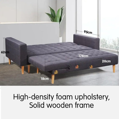 Linen Fabric Corner Sofa Bed Couch Lounge with Chaise Furniture - Dark Grey