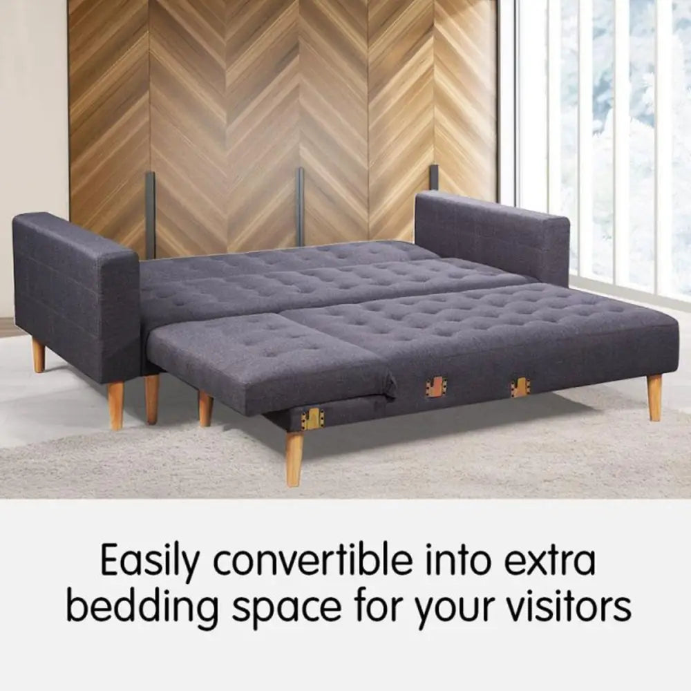 Linen Fabric Corner Sofa Bed Couch Lounge with Chaise Furniture - Dark Grey
