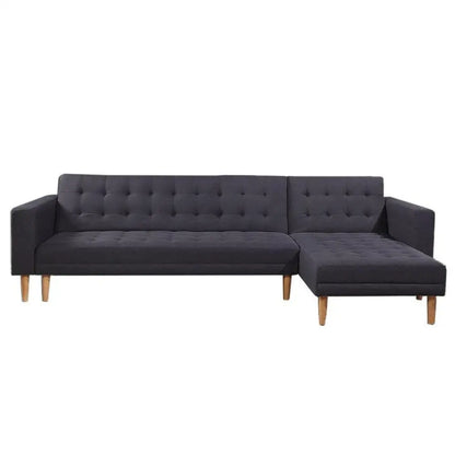 Linen Fabric Corner Sofa Bed Couch Lounge with Chaise Furniture - Dark Grey
