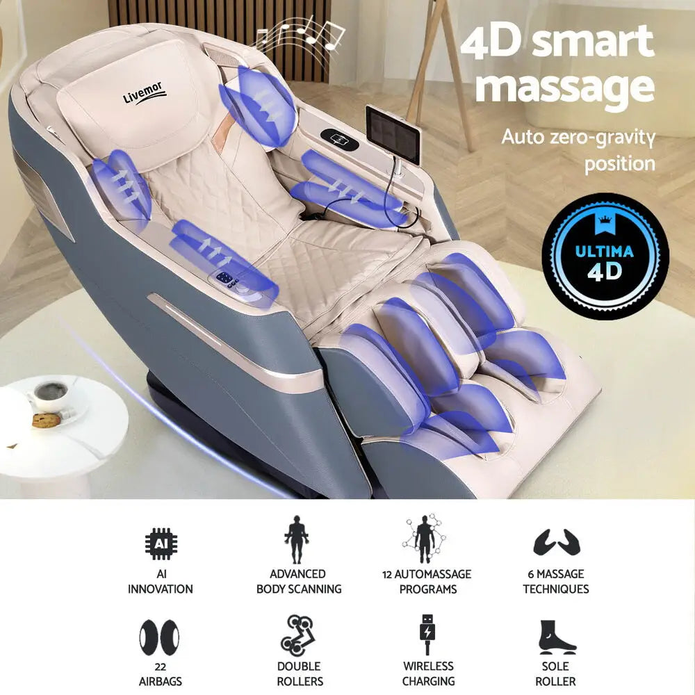 Livemor 4d Massage Chair Electric Recliner Home Massager Gray Sina