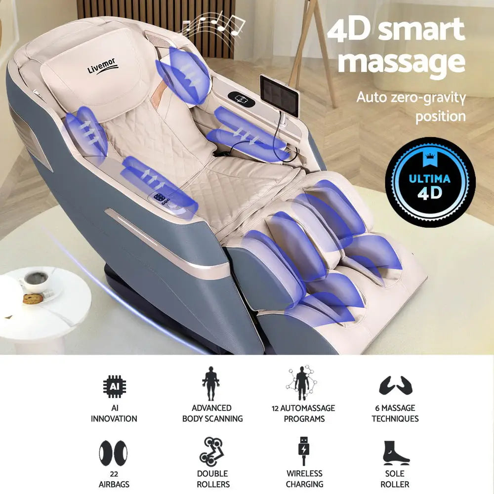 Livemor 4d Massage Chair Electric Recliner Home Massager Gray Sina