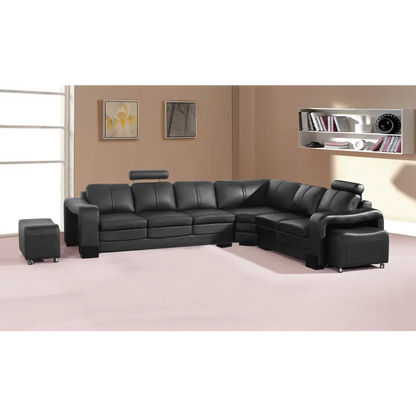 Lounge Set Luxurious 6 Seater Faux Leather Corner Sofa Living Room Couch in Black with 2x Ottomans
