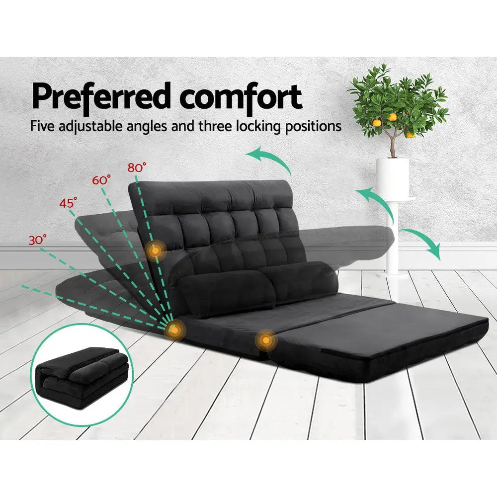 Lounge Sofa Bed 2-seater Charcoal Suede