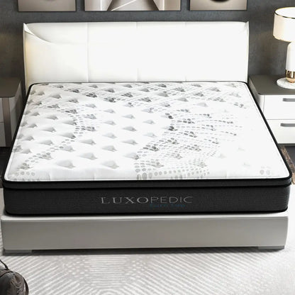 Luxopedic Pocket Spring Mattress 5 Zone 32cm Euro Top Memory Foam Medium Firm - Queen - White Grey