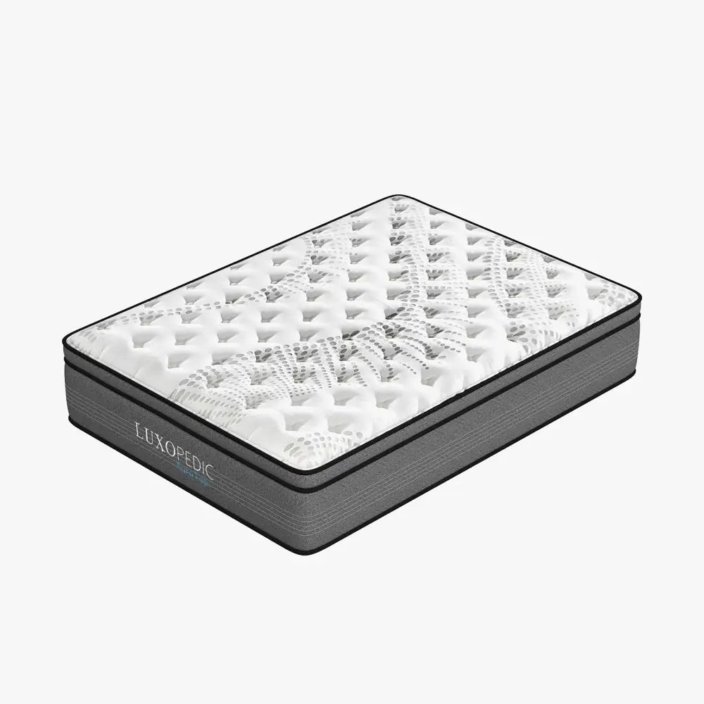Luxopedic Pocket Spring Mattress 5 Zone 32cm Euro Top Memory Foam Medium Firm - Double - White Grey
