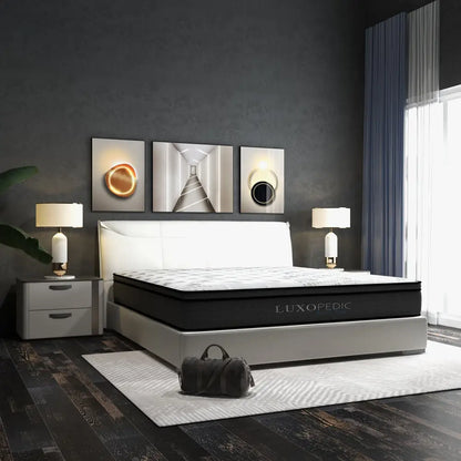Luxopedic Pocket Spring Mattress 5 Zone 32cm Euro Top Memory Foam Medium Firm - Queen - White Grey