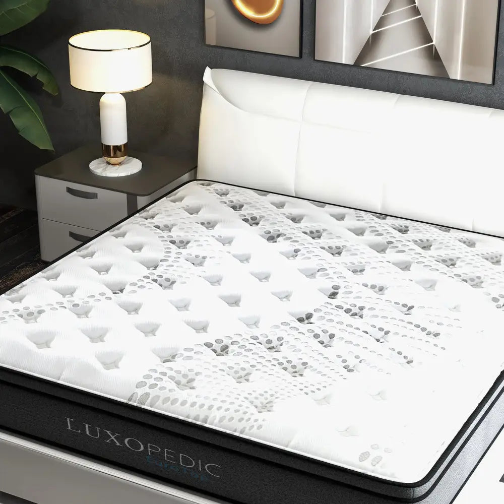 Luxopedic Pocket Spring Mattress 5 Zone 32cm Euro Top Memory Foam Medium Firm - Double - White Grey