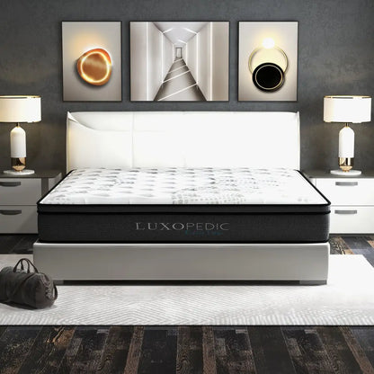 Luxopedic Pocket Spring Mattress 5 Zone 32cm Euro Top Memory Foam Medium Firm - Double - White Grey