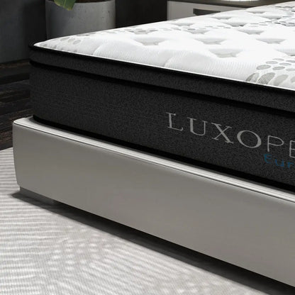 Luxopedic Pocket Spring Mattress 5 Zone 32cm Euro Top Memory Foam Medium Firm - Double - White Grey