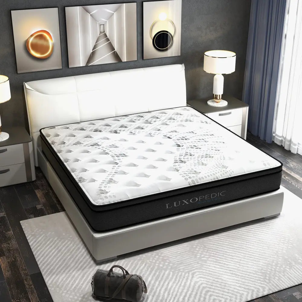 Luxopedic Pocket Spring Mattress 5 Zone 32cm Euro Top Memory Foam Medium Firm - Double - White Grey