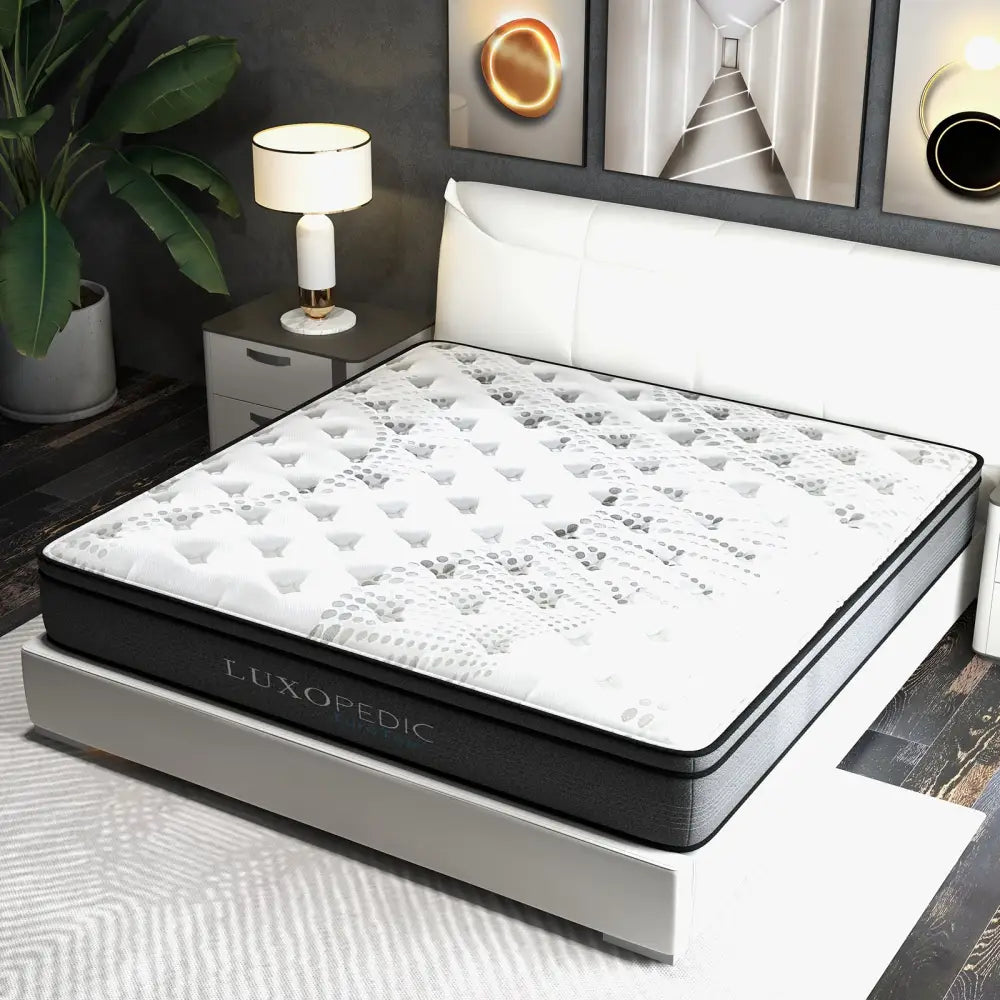 Luxopedic Pocket Spring Mattress 5 Zone 32cm Euro Top Memory Foam Medium Firm - Double - White Grey