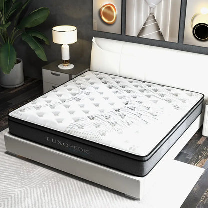 Luxopedic Pocket Spring Mattress 5 Zone 32cm Euro Top Memory Foam Medium Firm - Double - White Grey