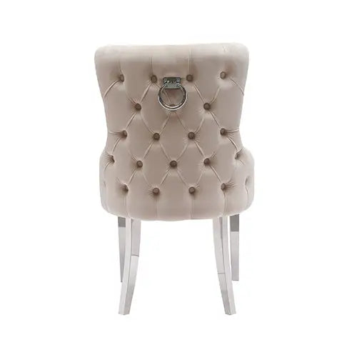 Lyon 2x Dining Chair Beige Velvet Stainless Legs