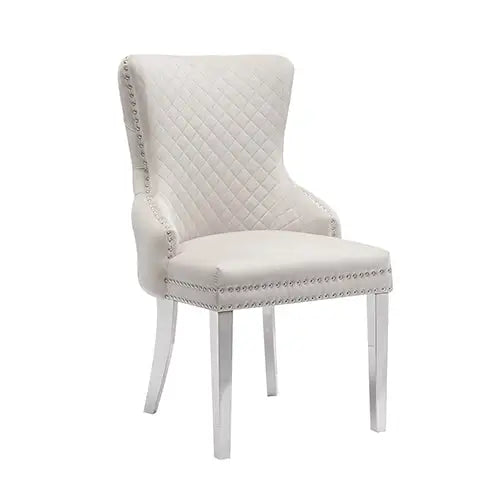 Lyon 2x Dining Chair Beige Velvet Stainless Legs