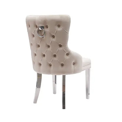 Lyon 2x Dining Chair Beige Velvet Stainless Legs