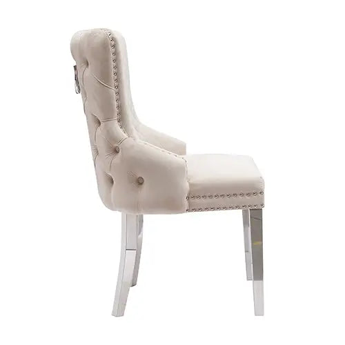 Lyon 2x Dining Chair Beige Velvet Stainless Legs