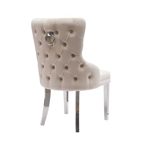 Lyon 2x Dining Chair Beige Velvet Stainless Legs