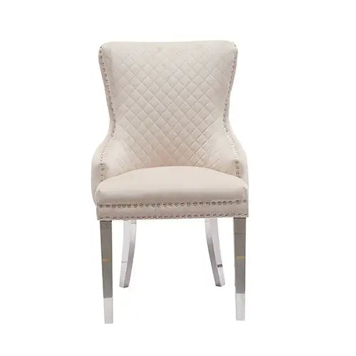 Lyon 2x Dining Chair Beige Velvet Stainless Legs
