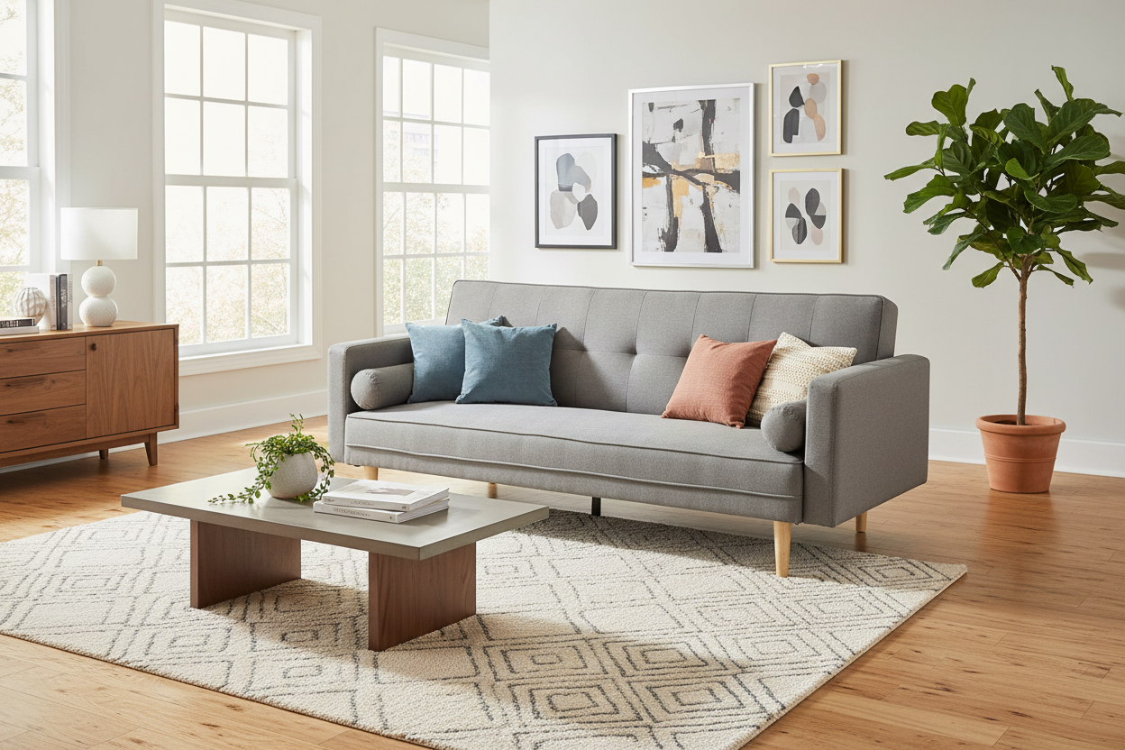 Madison Sofa Bed Lounge Couch Futon Furniture Home Light Grey Linen Suite