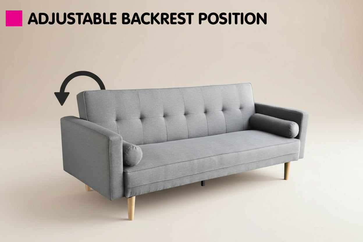 Madison Sofa Bed Lounge Couch Futon Furniture Home Light Grey Linen Suite
