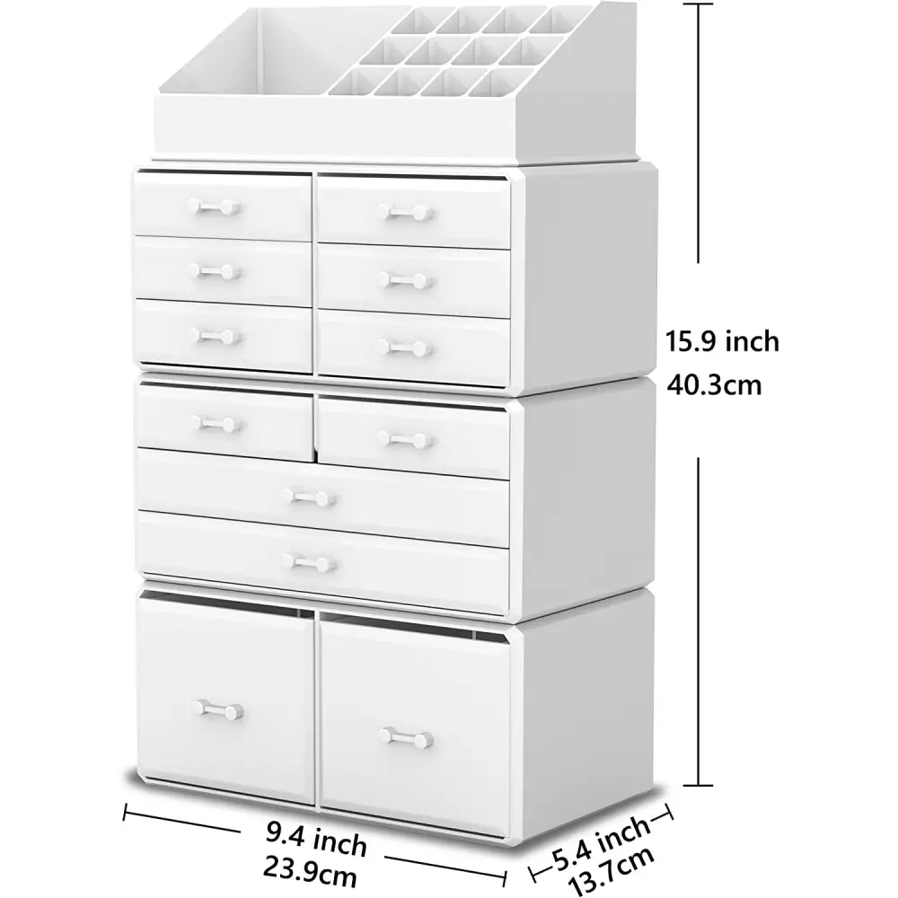 Makeup Cosmetic Organizer Storage with 12 Drawers Display Boxes (white) | White Plastic Multi-drawer Storage Unit