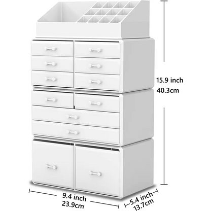 Makeup Cosmetic Organizer Storage with 12 Drawers Display Boxes (white) | White Plastic Multi-drawer Storage Unit