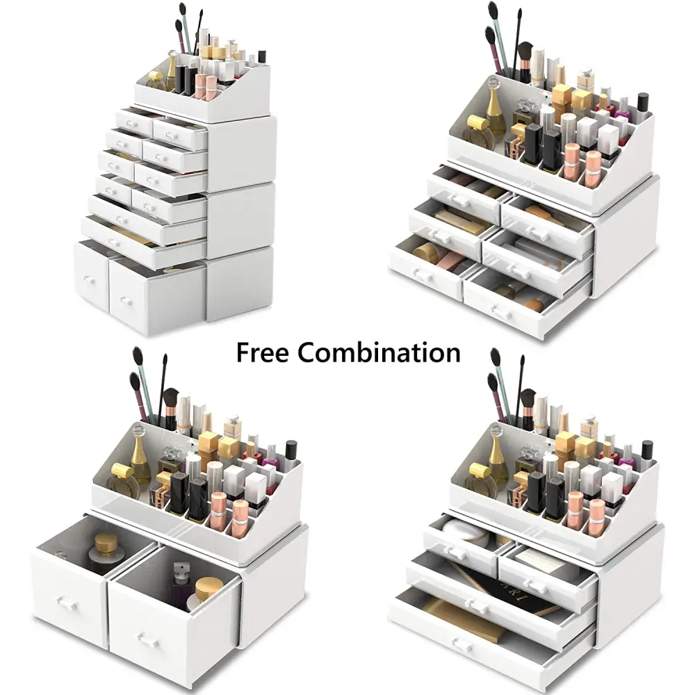 Makeup Cosmetic Organizer Storage with 12 Drawers Display Boxes (white) | White Modular Makeup Organizer Multiple