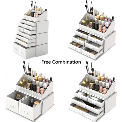 Makeup Cosmetic Organizer Storage with 12 Drawers Display Boxes (white) | White Modular Makeup Organizer Multiple
