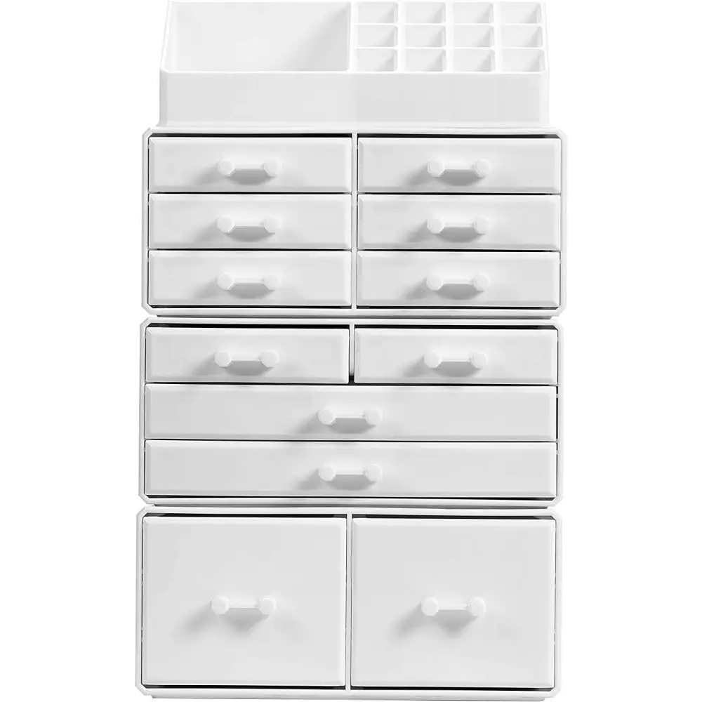 Makeup Cosmetic Organizer Storage with 12 Drawers Display Boxes (white) | White Plastic Organizer Multiple Drawers