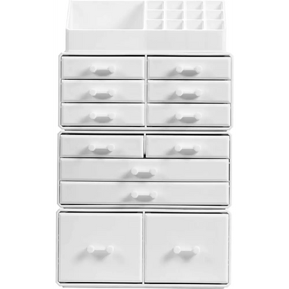 Makeup Cosmetic Organizer Storage with 12 Drawers Display Boxes (white) | White Plastic Organizer Multiple Drawers