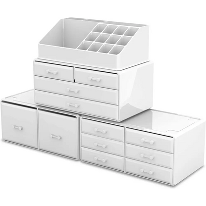 Makeup Cosmetic Organizer Storage with 12 Drawers Display Boxes (white) | White Plastic Makeup Organizer Multiple