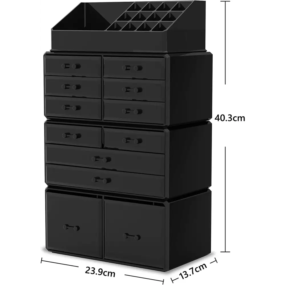 Makeup Cosmetic Organizer Storage with 12 Drawers Display Boxes (black) | Black Plastic Makeup Organizer Multiple