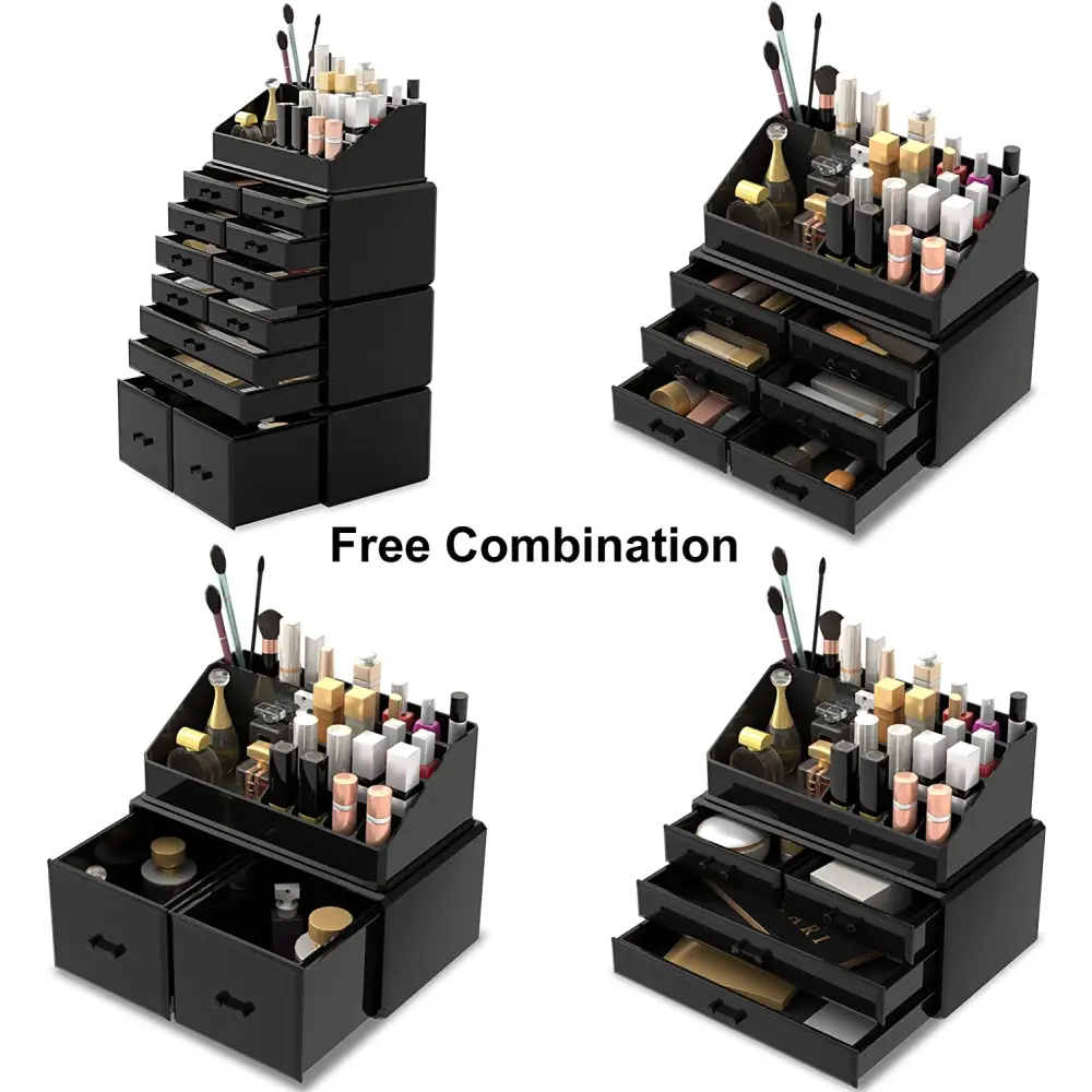 Makeup Cosmetic Organizer Storage with 12 Drawers Display Boxes (black) | Black Plastic Makeup Organizer Multiple